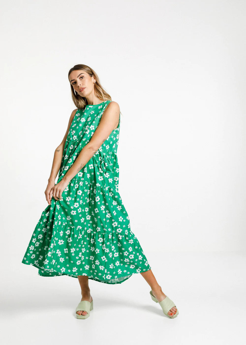 Thing Thing Twirling Dress - Green/White