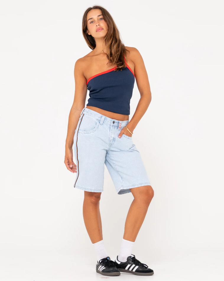 Rusty Flip Mommy Low Rise Wide Denim Short - Sky Blue
