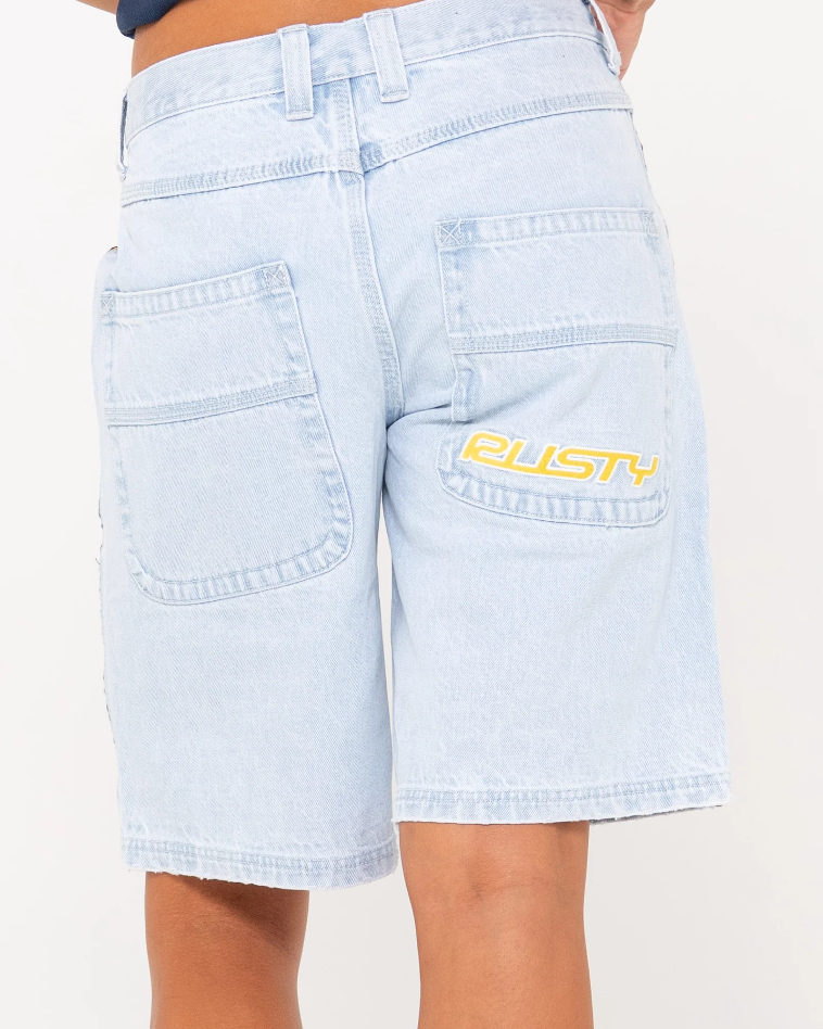 Rusty Flip Mommy Low Rise Wide Denim Short - Sky Blue
