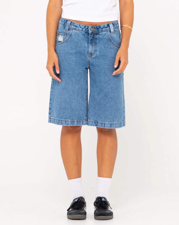 Rusty Low Rise Wide Leg Denim Jort - Sea Blue