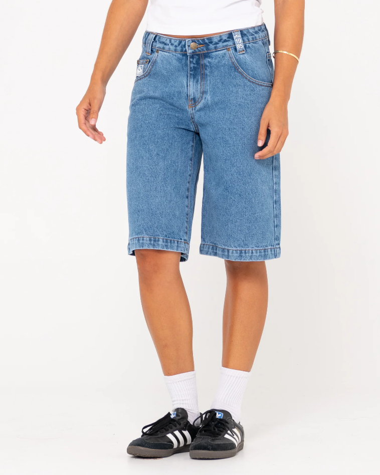 Rusty Low Rise Wide Leg Denim Jort - Sea Blue