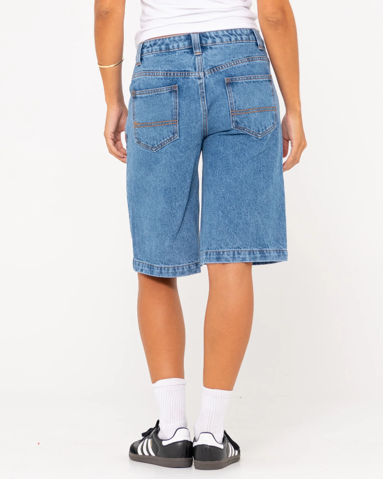 Rusty Low Rise Wide Leg Denim Jort - Sea Blue