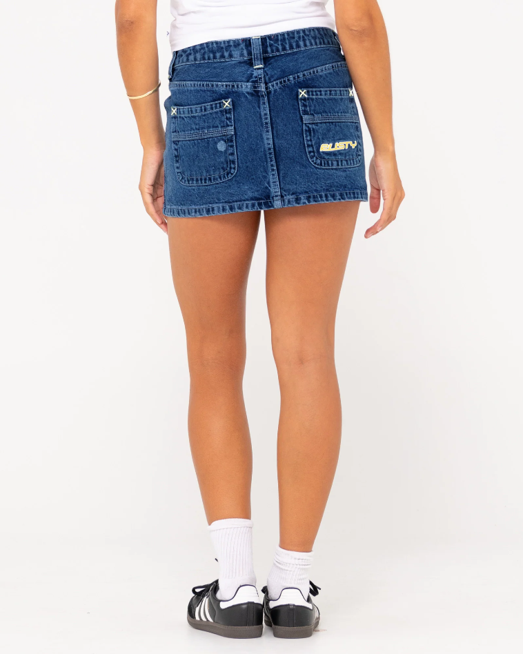 Rusty Flip Mommy Low Rise Denim Skirt - Deep Sea Blue