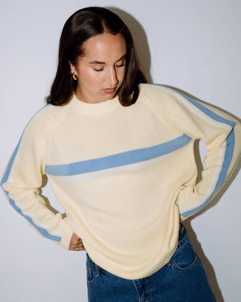 Rusty White Lines Crew Knit - Banana + Retro Blue