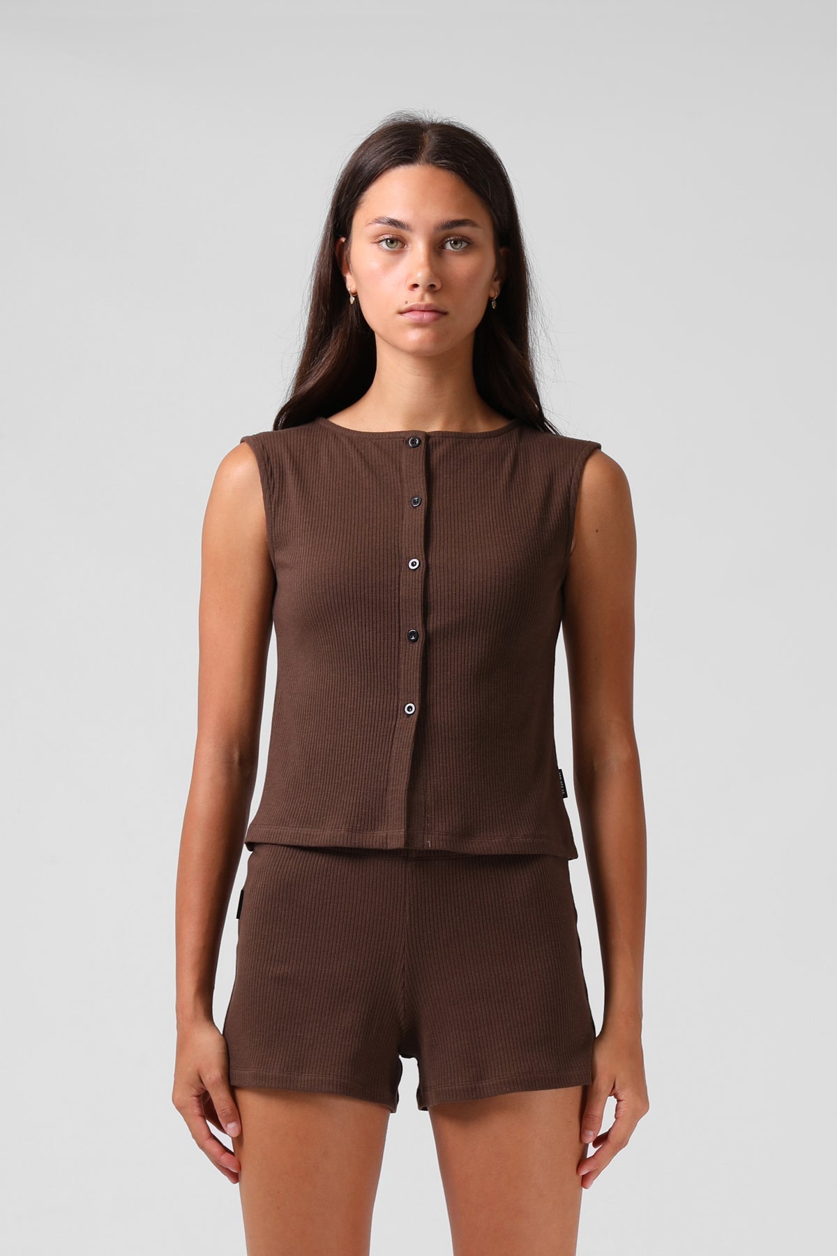 RPM Button Up Tank - Chocolate