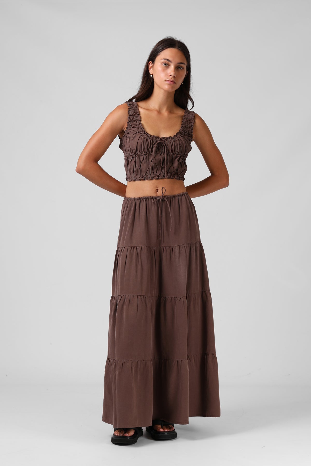 RPM Shirred Crop Top - Chocolate